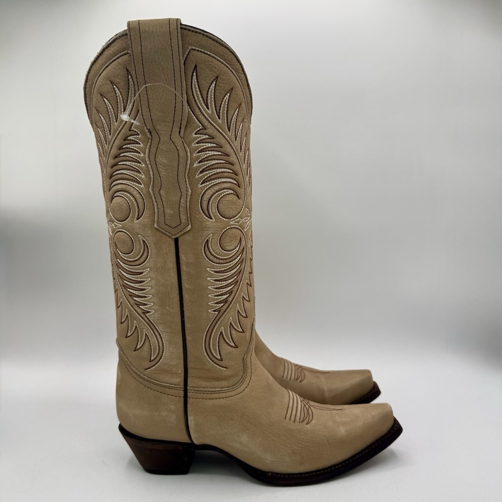 Circle G Tall Snip Toe Western Boots Women's Size 7.5 M Sand Beige Leather - Picture 5 of 16